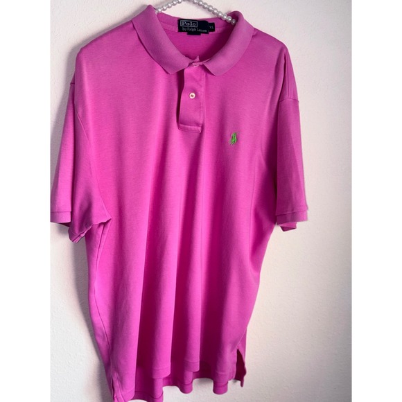 Polo Ralph Lauren Mens XL Pink Short Sleeve Cotton Polo Shirt Green Pony Logo - Picture 4 of 11